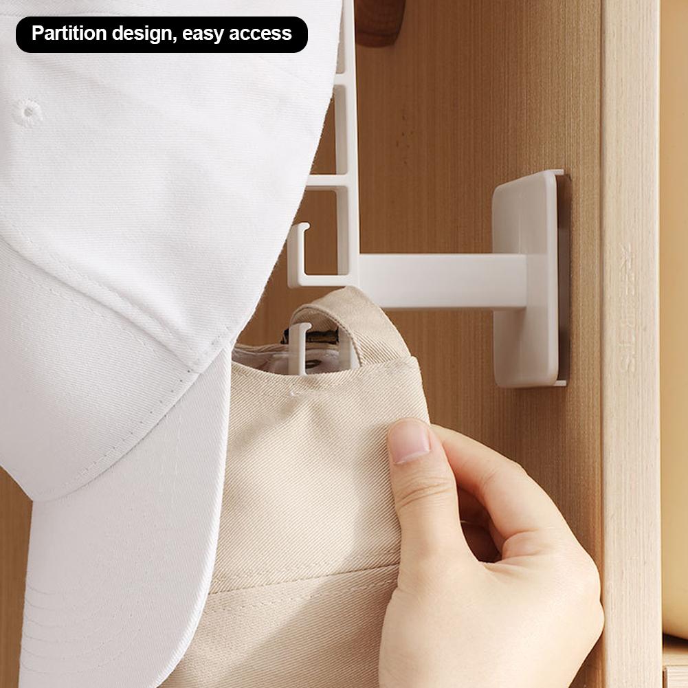 No Punching 6 Hooks Hat Holder Wall Mount Baseball Cap Multifunctional Hanger Wardrobe Hat Storage Hooks