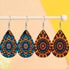 Charming Mandala Floral Black White PU Drop Dangle Earrings for Women, Blue Orange Mandala Beach Theme Double Sided Hoop Earring