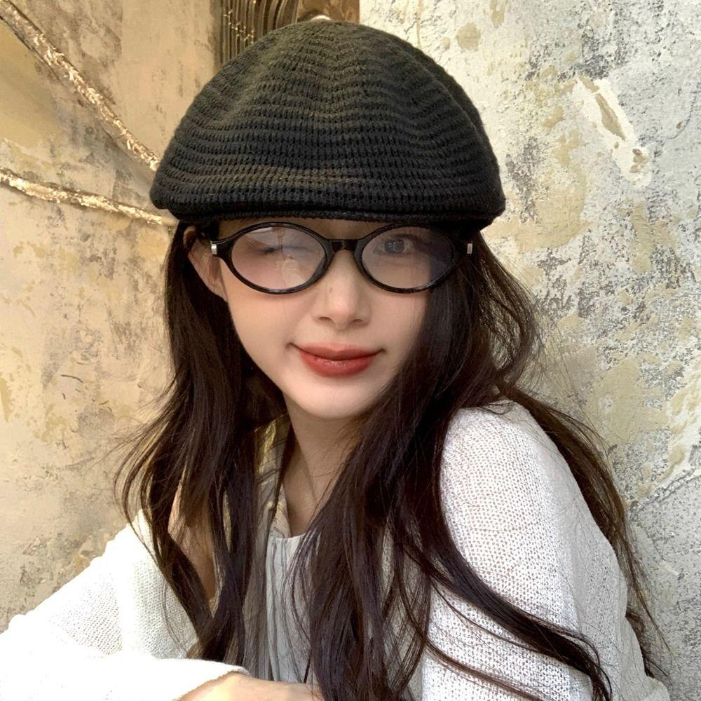 Japanese Style Weave Hat Vintage Crochet Knitted Cap Elegant Hollowed Out Beret Hat Spring