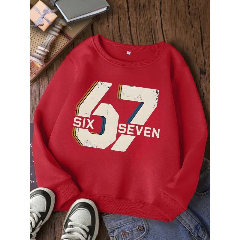 Детская толстовка для детей старше 4 лет, ретро, потертая, с принтом цифр SIX SEVEN 67, унисекс, для мальчиков и девочек, винтажная, с полосками, с круглым вырезом, длинный рукав, для детей 4-12 лет