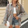 Женские модные повседневные клетчатые кардиганы с принтом осень-зима с длинными рукавами и воротником-поло