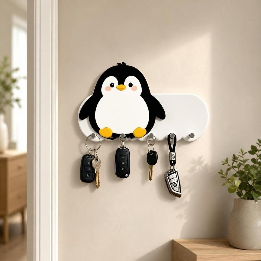 Punch-Free Adhesive Key Holder Cartoon Wall-mount Hanger Modern Animal Key Hook Hallway