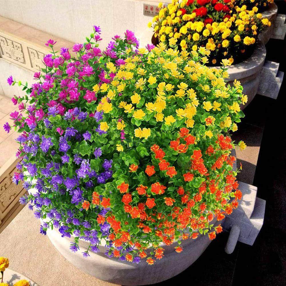 Flowers Artificial Bundle Outdoor Artificial Resistant Faux Plastic Shrubs Plant