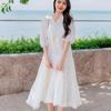 New Summer White Moonlight Dress for Women French Black Ears Chiffon Lace-up Waist Slimming and Sweet First Love White Skirt