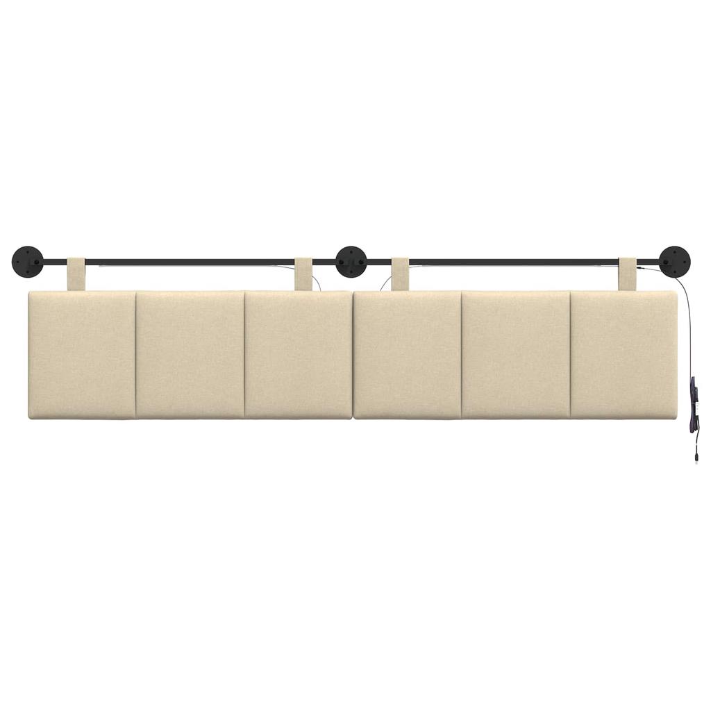 Hanging Headboard with LED Light Cream Fabric