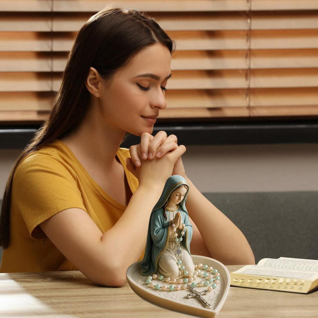 Elegant Holy Mother Father Statue Rosary Holder Tray Resins Prayer Box For Catholic Home Altar And Spiritual Decors