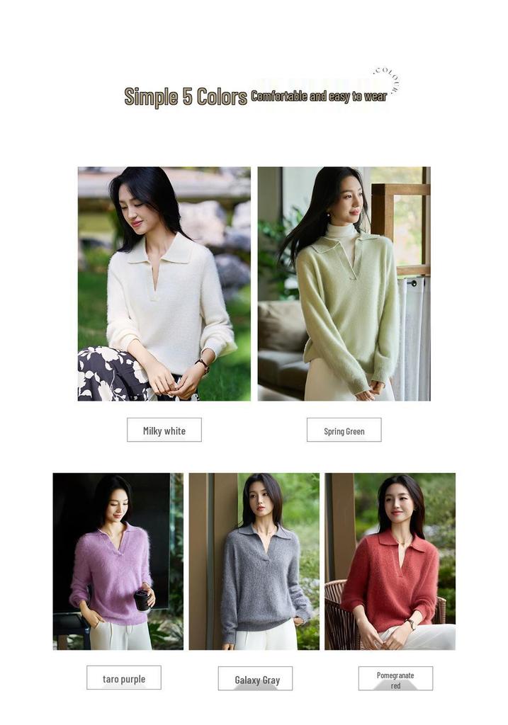 Pure Wool Lapel Knit Long Sleeve Women's Soft Brushed Base Layer for 2025 Autumn/Winter