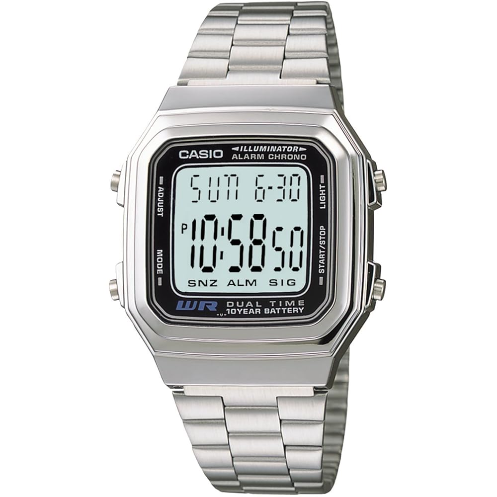 Casio A178WA-1A Illuminator Цифровые часы Браслет из нержавеющей стали Черный 33 мм