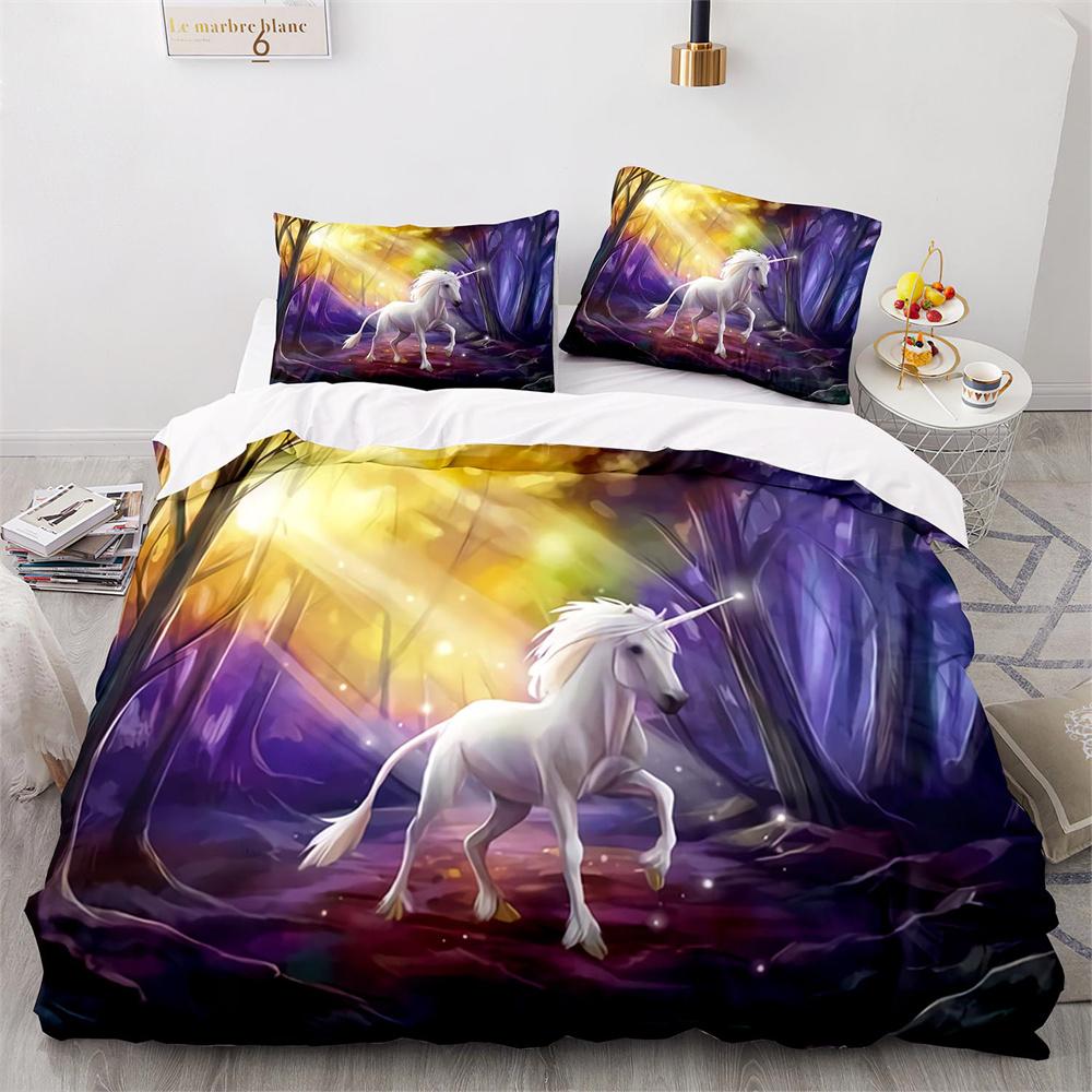 Комплект пододеяльника с единорогом, размер твин, белый комплект постельного белья с единорогом для девочек, детей, 3D, фиолетовый, подарки для детей, подростков, полиэстеровый комплект постельного белья
