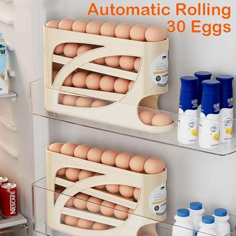 Refrigerator Auto Rolling Egg Dispenser 4 Tiers Auto Rolling Egg Storage Dispenser Rack Reusable Food-Grade Preservation Box