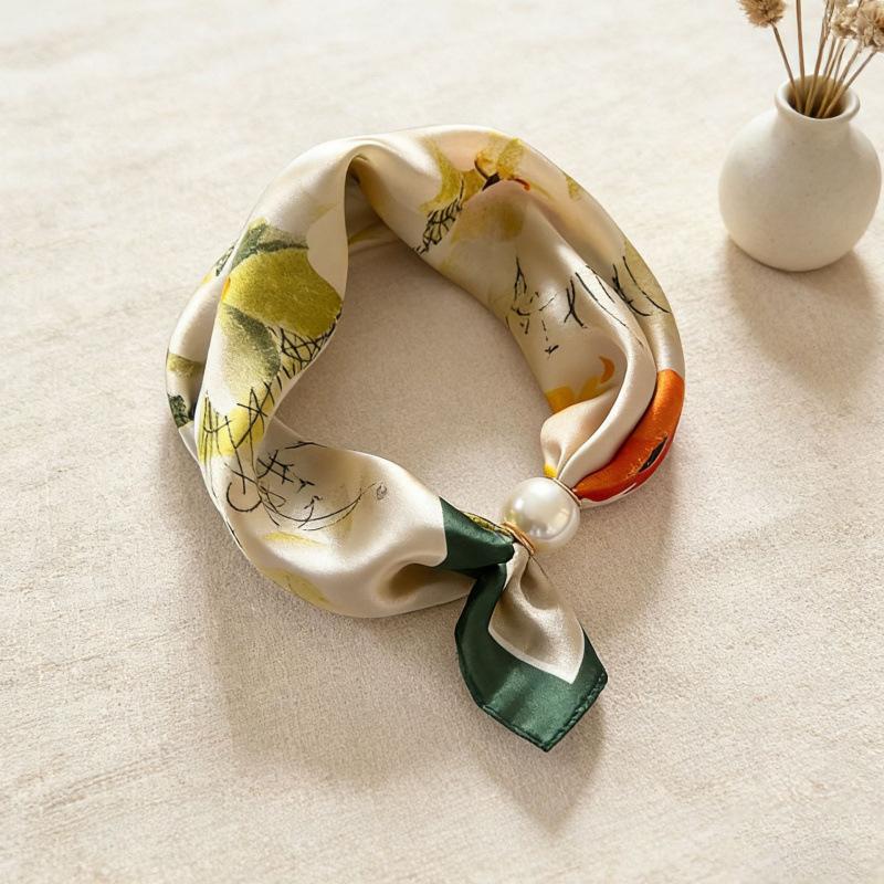 Simulation Silk Satin Silk Scarf Solid Color Magnetic Silk Scarf Lazy Silk Scarf Pearl Magnetic Silk Scarf Neck Small Scarf