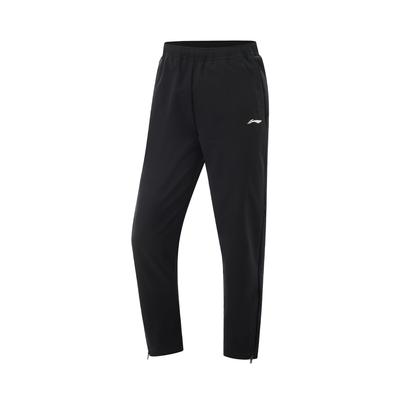 Удобные повседневные брюки Li Ning Running Series с прямыми штанинами и средней посадкой, на шнурке, женские, черные AYKV026-2