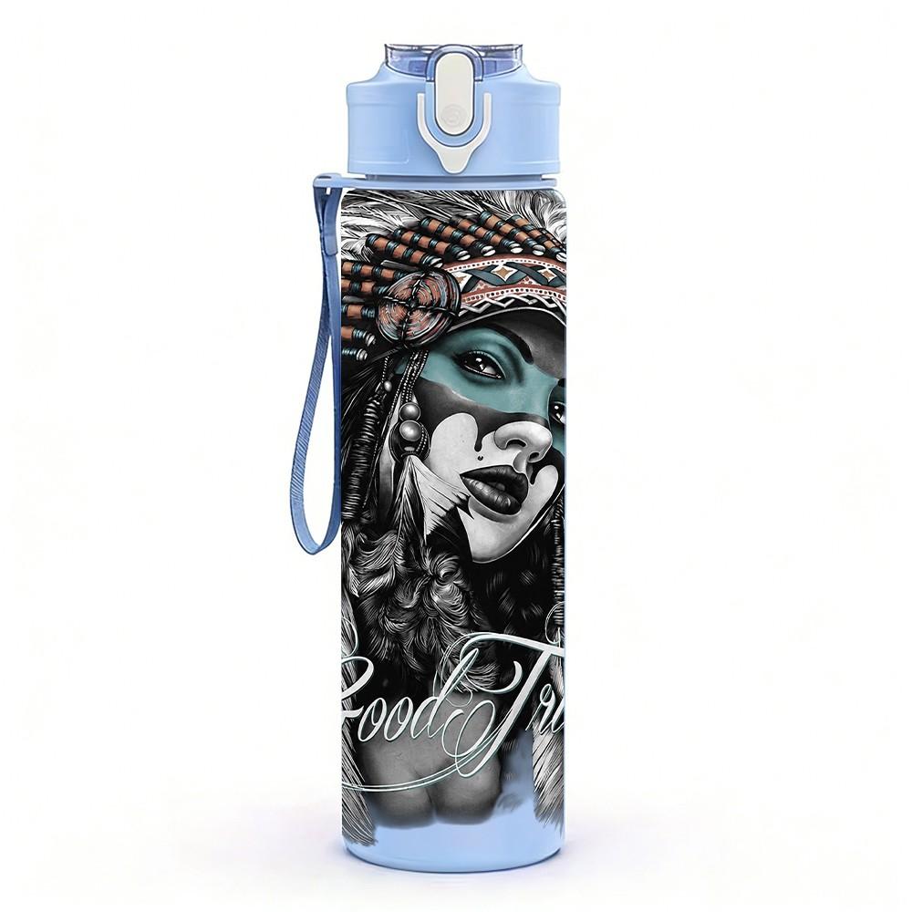 1PC Grey Hat Male Portrait 750ml sports water bottle leakproof straw lid outdoor office home