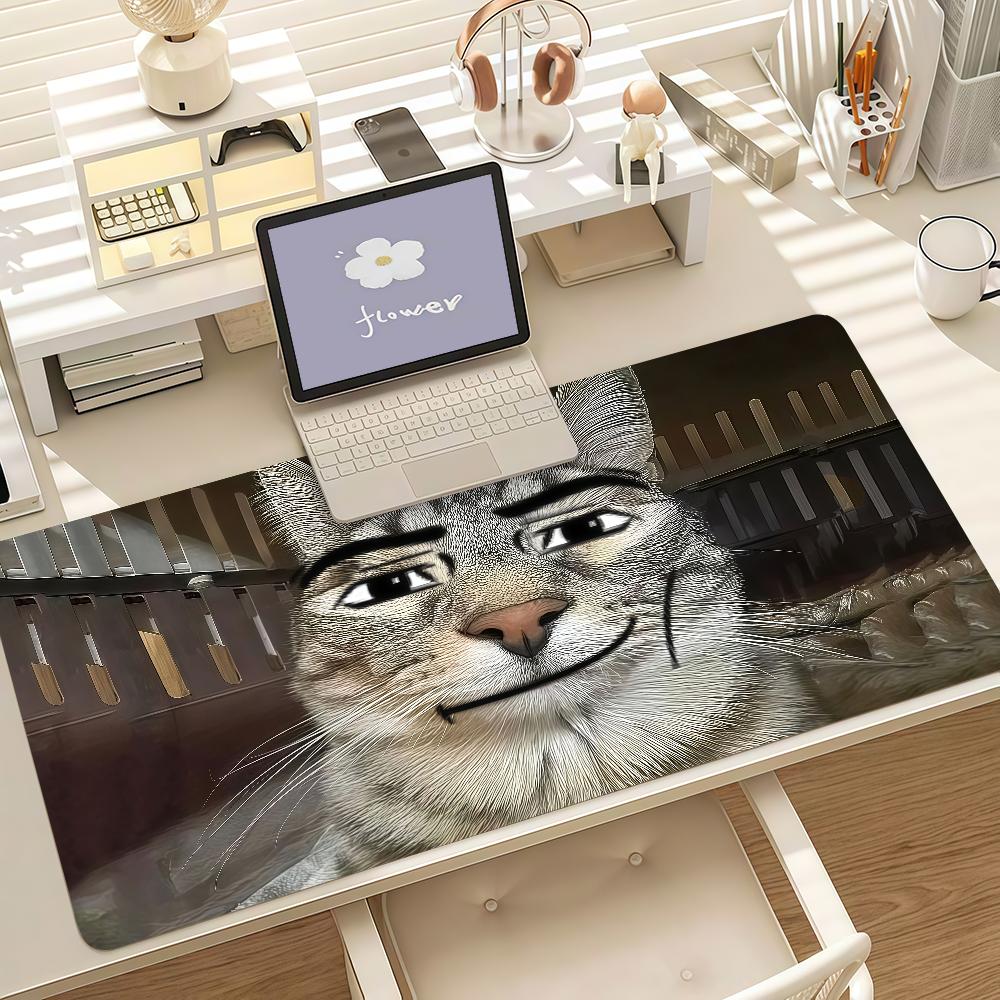 Funny Silly Cat Meme Large Mouse Pad Gaming Desk Mat Nonslip Rubber Base For Laptop Pc Desktop Decor