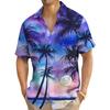 Fashionable Hawaiian Shirt Coconut Tree Print Men's Short Sleeve Shirt for Beach Vacations and Summer Parties Oversized Tops