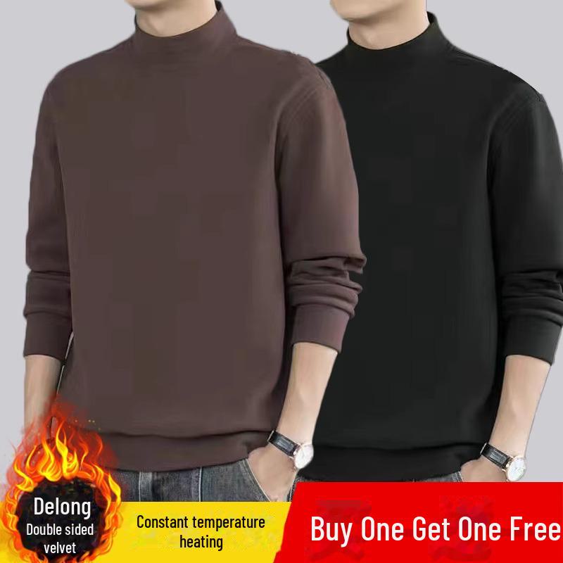 Men's Double-Sided Velvet Turtleneck T-Shirt with Warm Lining for Fall & Winter