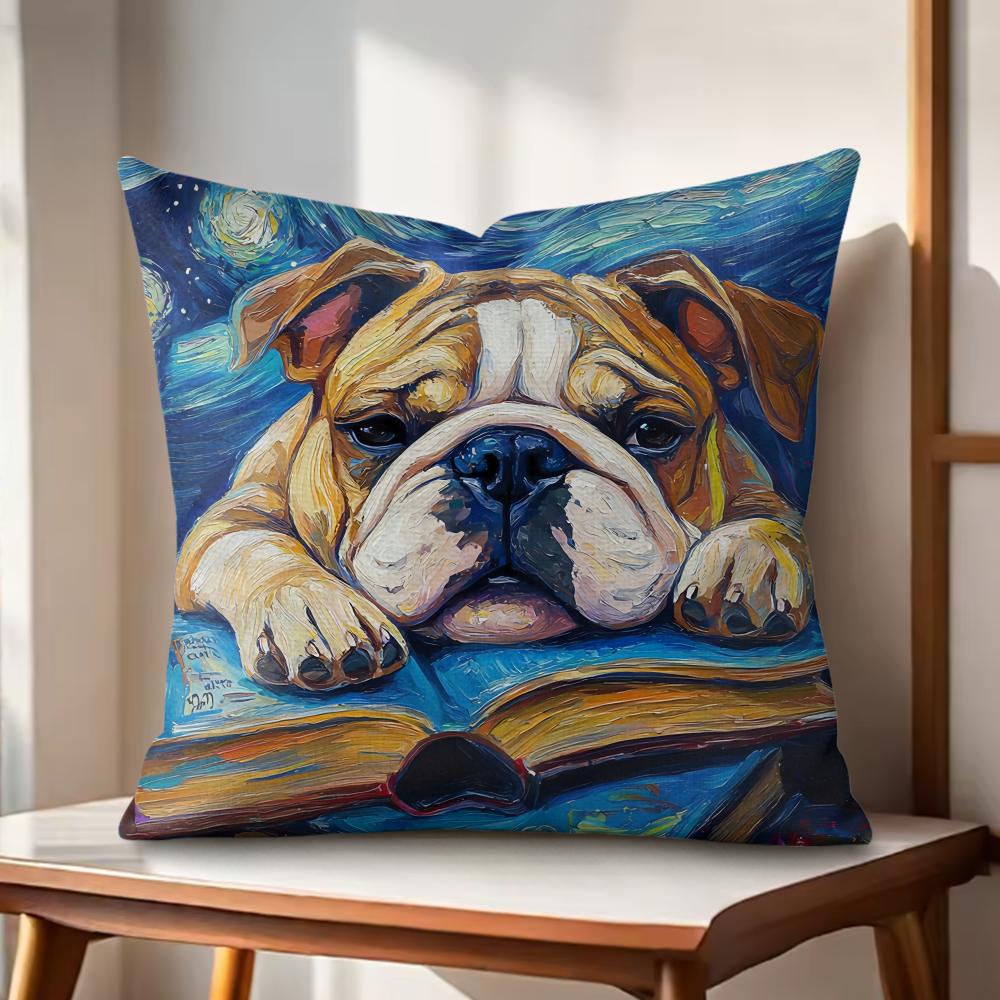 Classic Catoon Starry Sky Dog Cushion Cover Natural Linen Organic Fabric Double-Sided Printing Couch Pillow Covers Home Decor