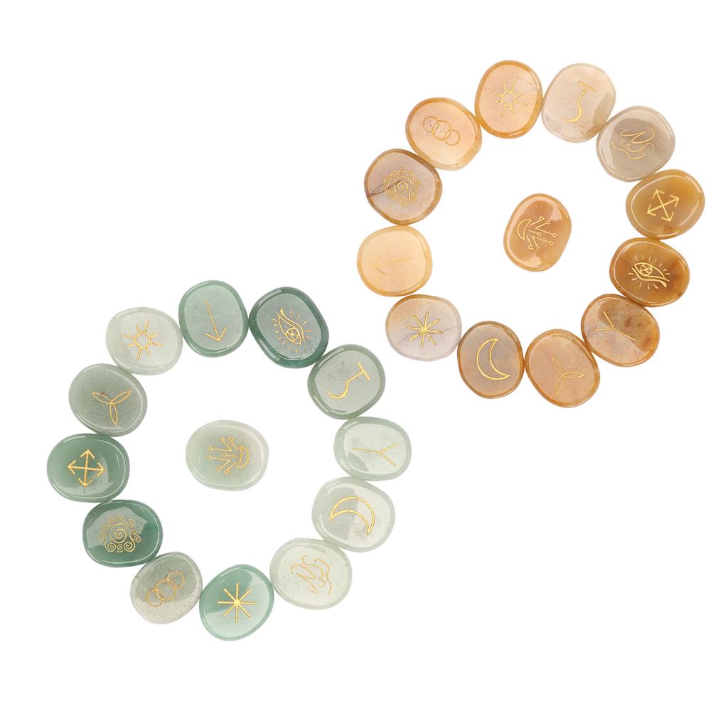 13PCS Symbol Rune Stones with Cloth Bag Engraving Rune Stone for Divination Yoga Meditation