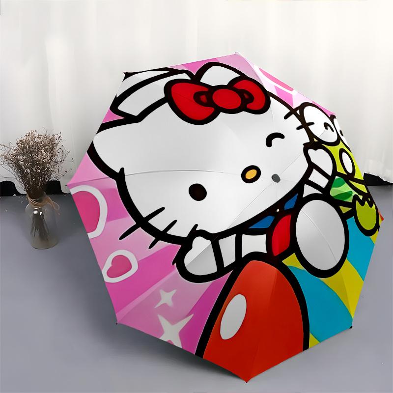 1pc Hello Kitty Automatic Opening/Closing Umbrella with Convenient Three-Fold Design, 8-Bone Iron Frame Outdoor Umbrella - Perfect Gift for Fans, Trav