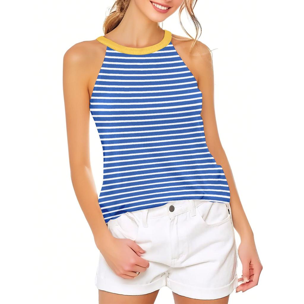 Женский повседневный удобный регулируемый сексуальный с открытой спиной модный полосатый топ-жилет