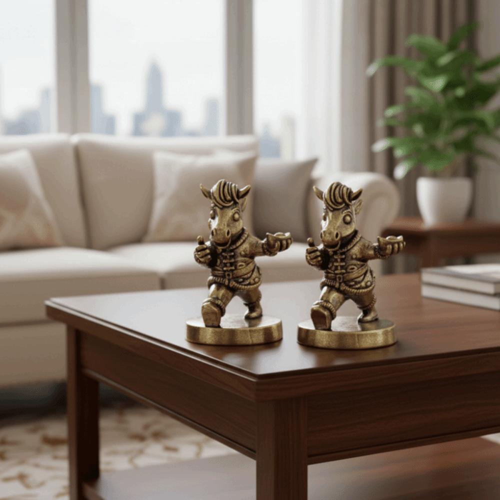 Cartoon Horse Statue Traditional Pony Ornament Funny Brass Horse Figurines  New Year Decoration
