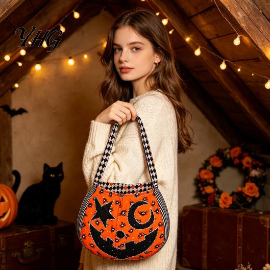 Decorative Pumpkin Candy Carriers Halloween Trick?or?Treat Tote Bag, Ghost Face Handbag, Bags Reusable Goodie Bag for Kids Party Costume Accessory