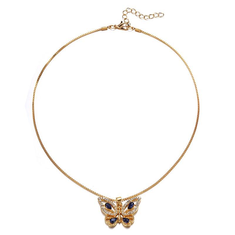 Преувеличенная подвеска с бриллиантами из сплава Новые украшения Женское простое универсальное ожерелье с бабочкой