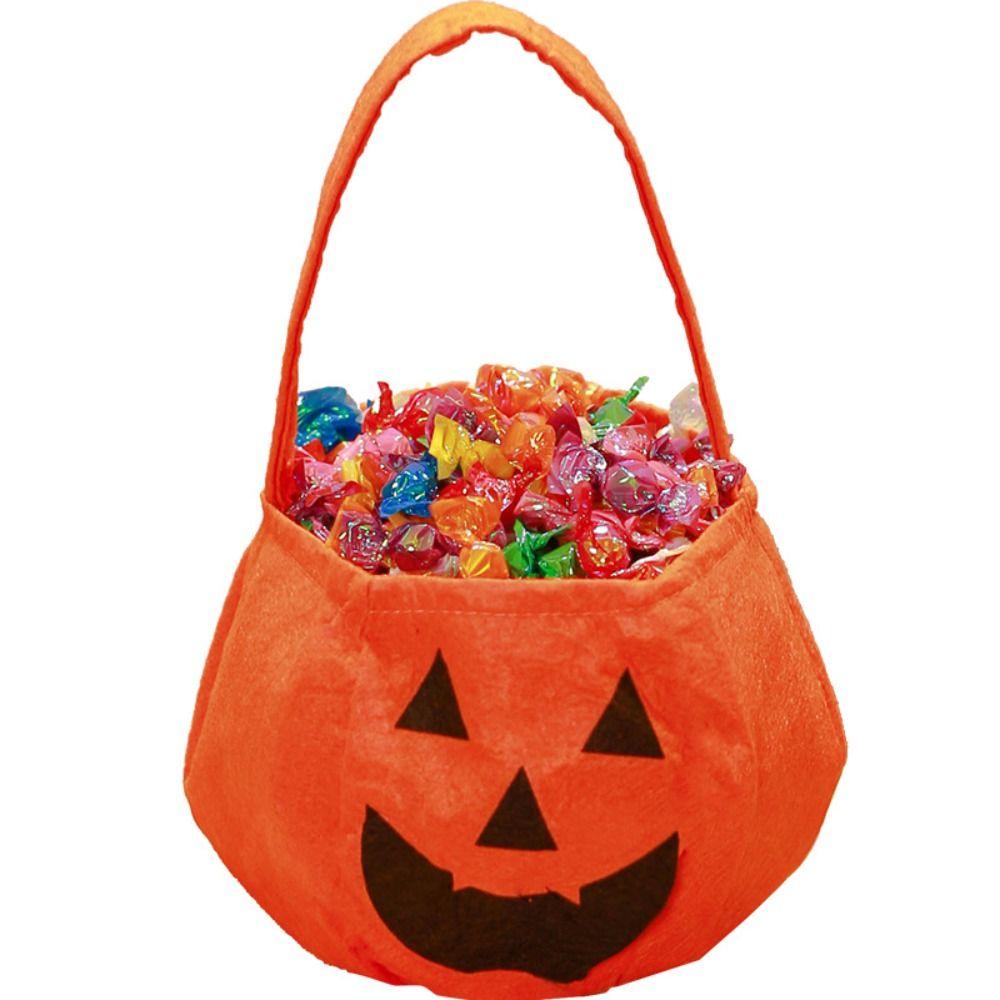 Trick or Treat Pumpkin Candy Bucket Non-woven Halloween Wool Felt Bag Funny   Party