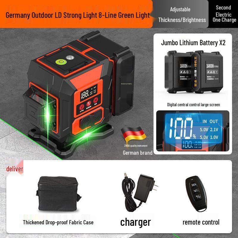 12-линейный высокоточный зеленый инфракрасный уровень с автоматическим креплением к наружной стене и самовыравниванием