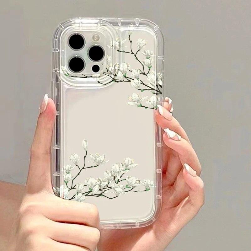 For iPhone 14 Pro Max Cases Phone Case For iPhone 11 Case iPhone 15 12 13 Pro Max XR XS 8 7 Plus Transparent Rose Flower Cover