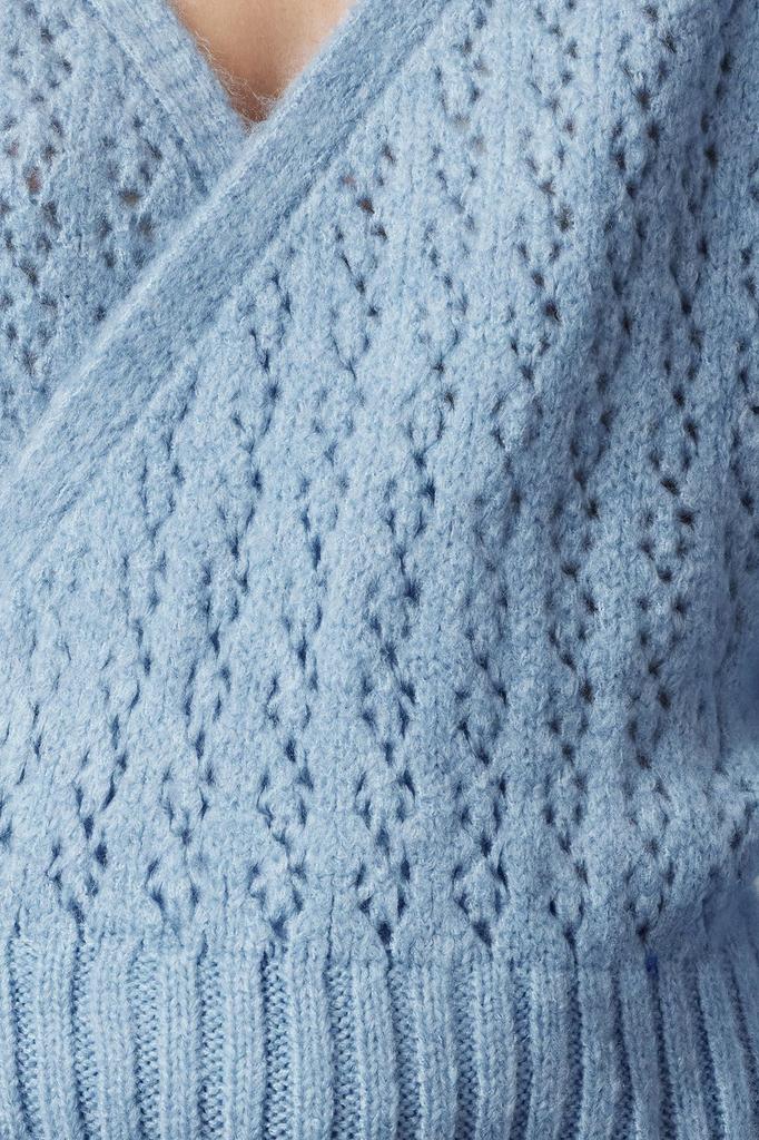 Women's Fashionable Stylish Sweater Blue Soft Textured Openwork Hole Lacing Detailed Knitwear Sweater