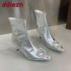 Fashion Silver Fashion Rhinestones Modern Women Ankle Boots Heels Footwear Party Ladies Short Stretch Boots Female Pumps Shoes