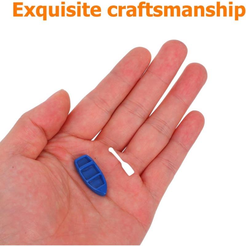 20Set Miniature Resin Rowboat with Oars Dark Blue Tiny Boat Model for Dollhouse Cake Topper DIY Craft Projects Beach Theme Party Decor