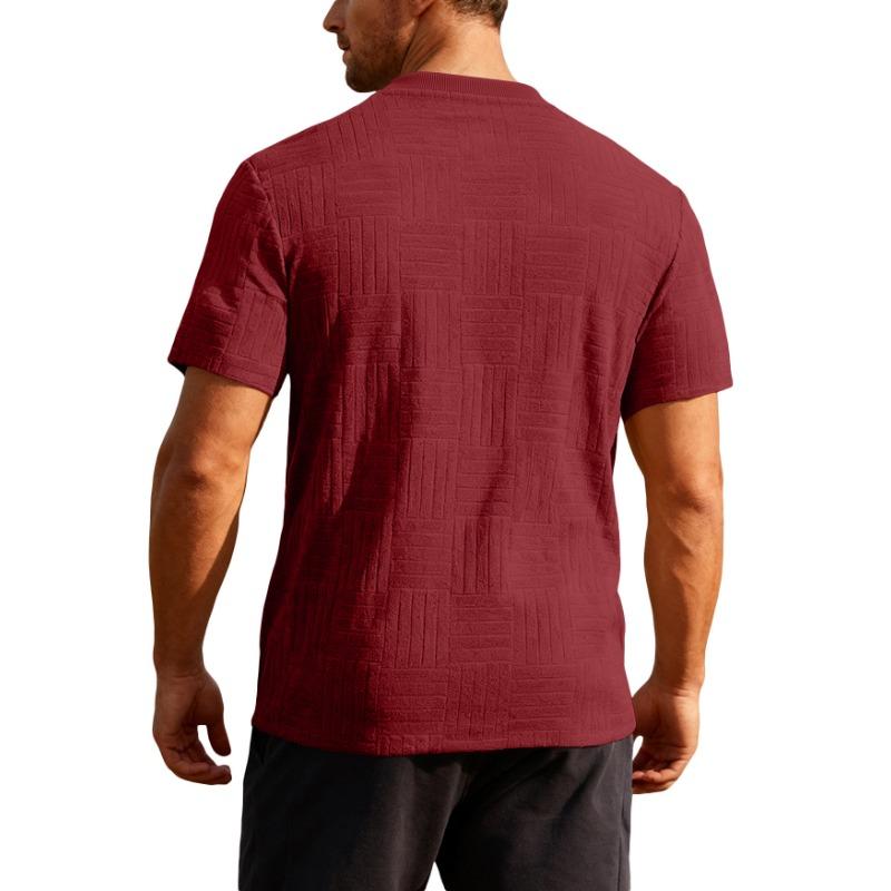 Mens Summer Sports Casual Loose Breathable Jacquard Crew Neck Short Sleeve Shirt