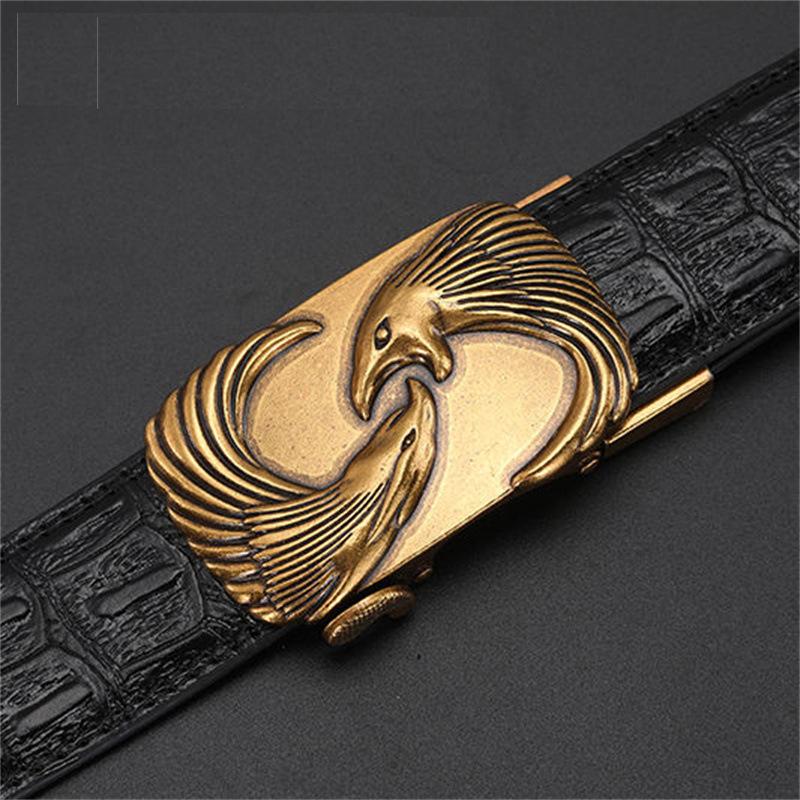 Men's Leather Belt with Automatic Buckle, Genuine Leather, Bronze Buckle, Faucet for Middle-aged and Young Business Casual Pants