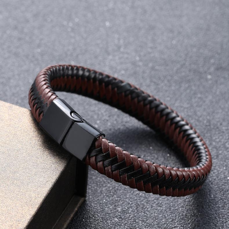 1PC Black Braided Leather Wrap Bracelet for Men Infinity Bracelet Metal Magnetic Clsap Cuff Bangle Birthday Gift
