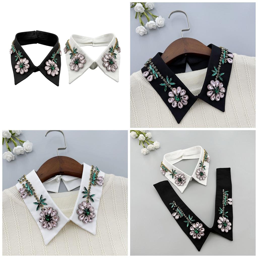 Woman Rhinestone Lapel Collar Shawl Decorative False Collar Elegant Removable Collar Sweater Shirt Collar for Women