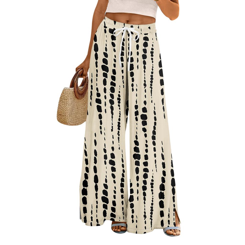Women Summer Boho Palazzo Pants High Waist Wide Leg Floral Printing Casual Trousers With Pockets