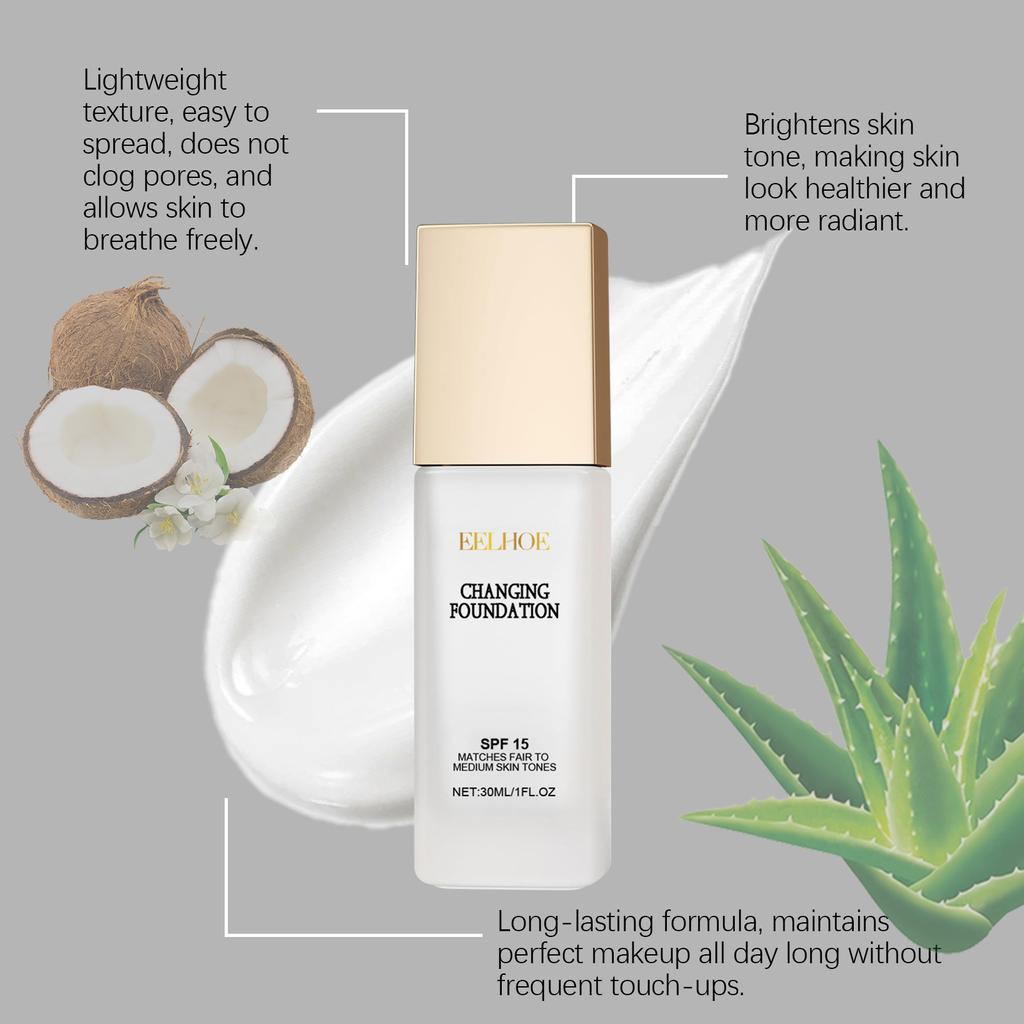 EELHOE Colour Changing Foundation Spf 15 Waterproof Matte High Coverage Makeup Base Deep Hydration Face Covering Foundation 30ml