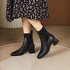 Square Head Leather Surface Fly-woven Socks Leather Boots Women's 2025 Korean Version of the New High-heeled Women's Boots Fashion Elastic Thin Boots