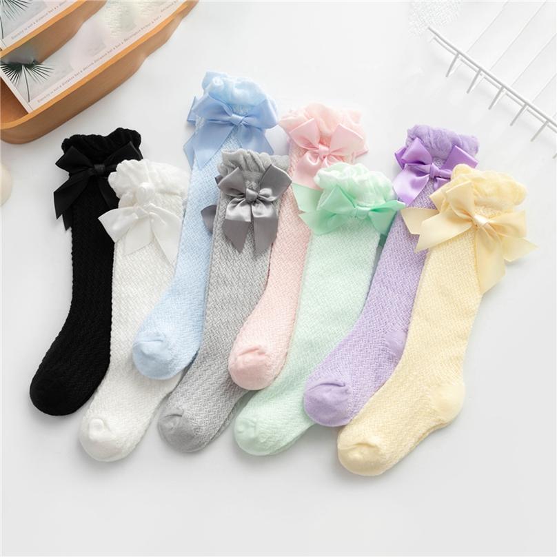 Breathable for Toddlers Girl's Knee High Socks Soft with Bowknot Comfy Princess Ruffle Cotton Solid Color Socks
