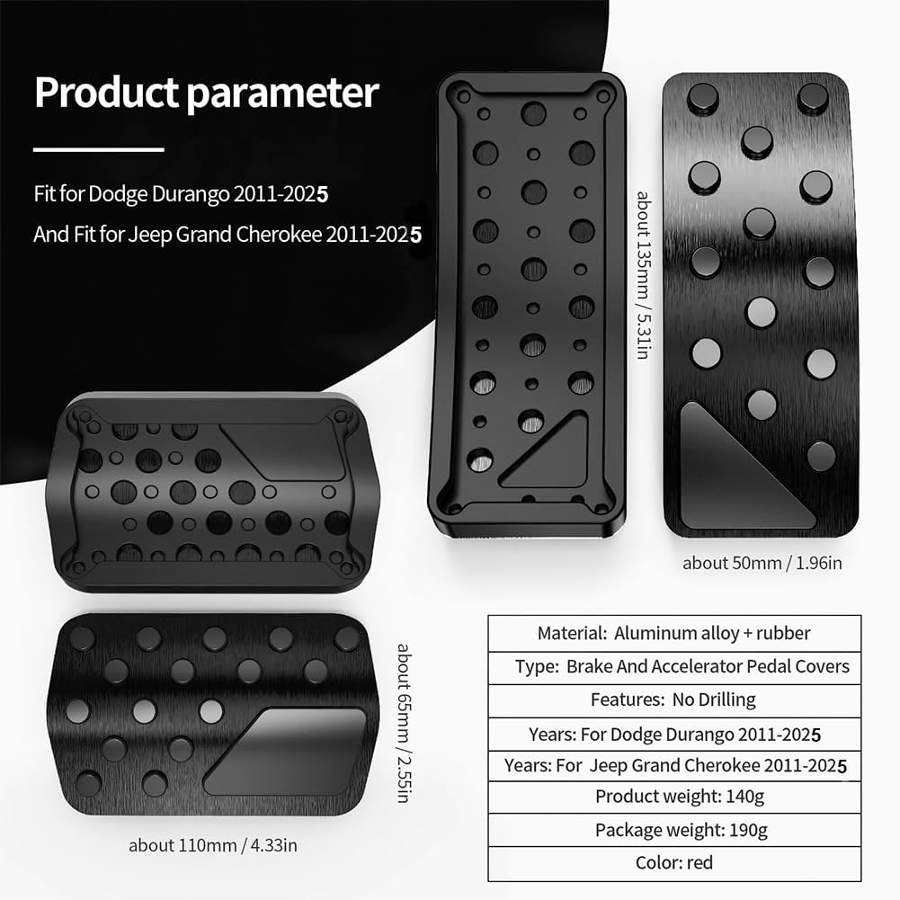 Aluminum Alloy Pedal Cover For Jeep Grand Cherokee 2011-2024 2025 Dodge Durango 2011-2024 2025 No Drilling Aluminum Brake And Accelerator Pedal