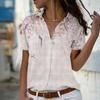 Vintage Casual Loose Print Shirt Women Short Sleeve Button Up Blouse Tops Office Female Spring Fashion