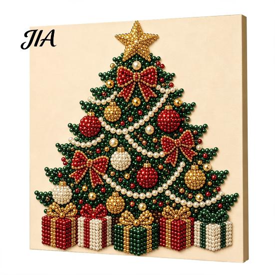 Indoor Decoration Ideas Christmas Faux Pearl Art Kit, Santa Snowy Cottage Painting DIY Festive Winter Home Decorations 3D Bead Craft Set for
