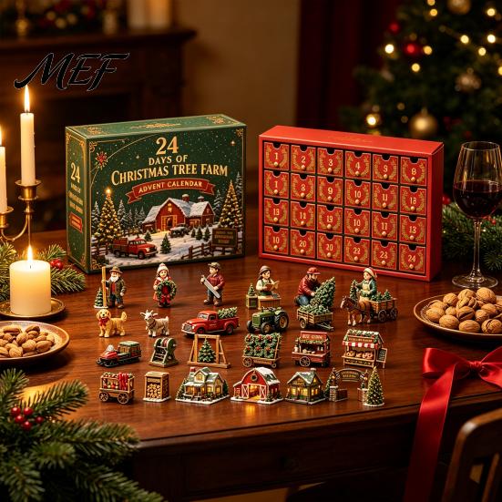 Festive Winter Scene Decor 2026 Christmas Tree Farm Advent Calendar, 24 Days Countdown Box with Mini Holiday Gift for Boys Figures And Accessories