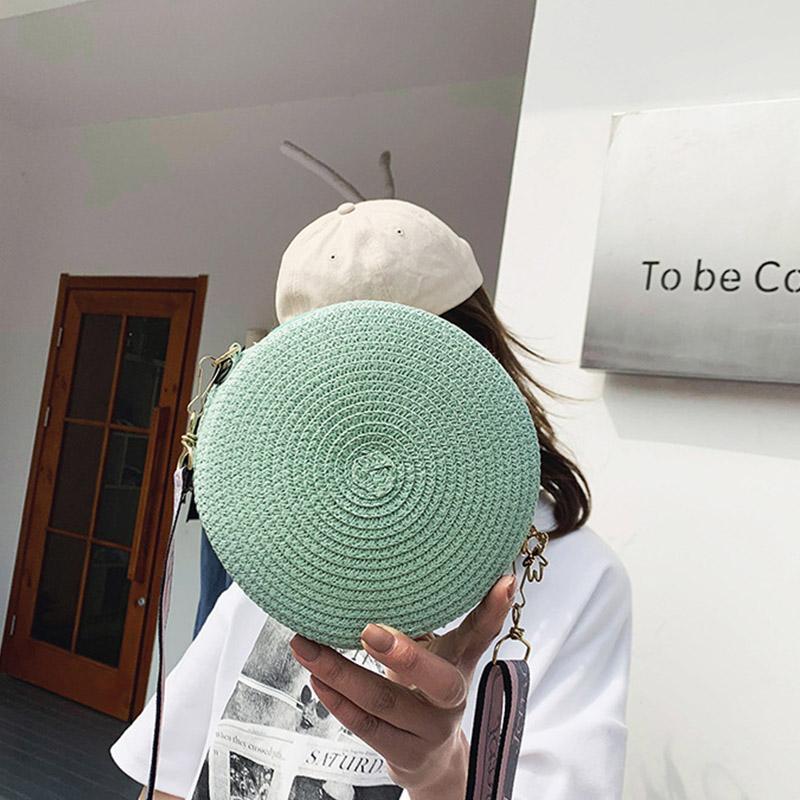 Yogodlns Literary Straw Straw Round Bag For Women Summer Woven Crossbody Bag Travel Vacation Beach Bags Casual Rattan Straw Tote