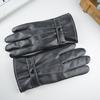 Winter Men's Classic Three-thread Leather Gloves, Super Soft Velvet Warm Touch Screen Gloves PU Elastic Band Buckle Gloves