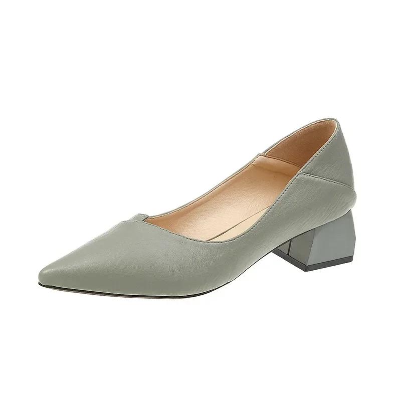 Женские туфли-лодочки Модные однотонные туфли из искусственной кожи с острым носком для офиса и работы на высоком каблуке, женские туфли без застежек, повседневные туфли Zapatillas Mujer