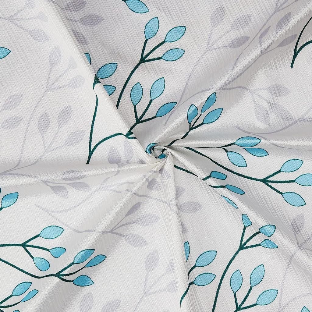 Pack of 2 Polyester Leaf Print Window Curtain Regular Print 135 GSM , White & Blue