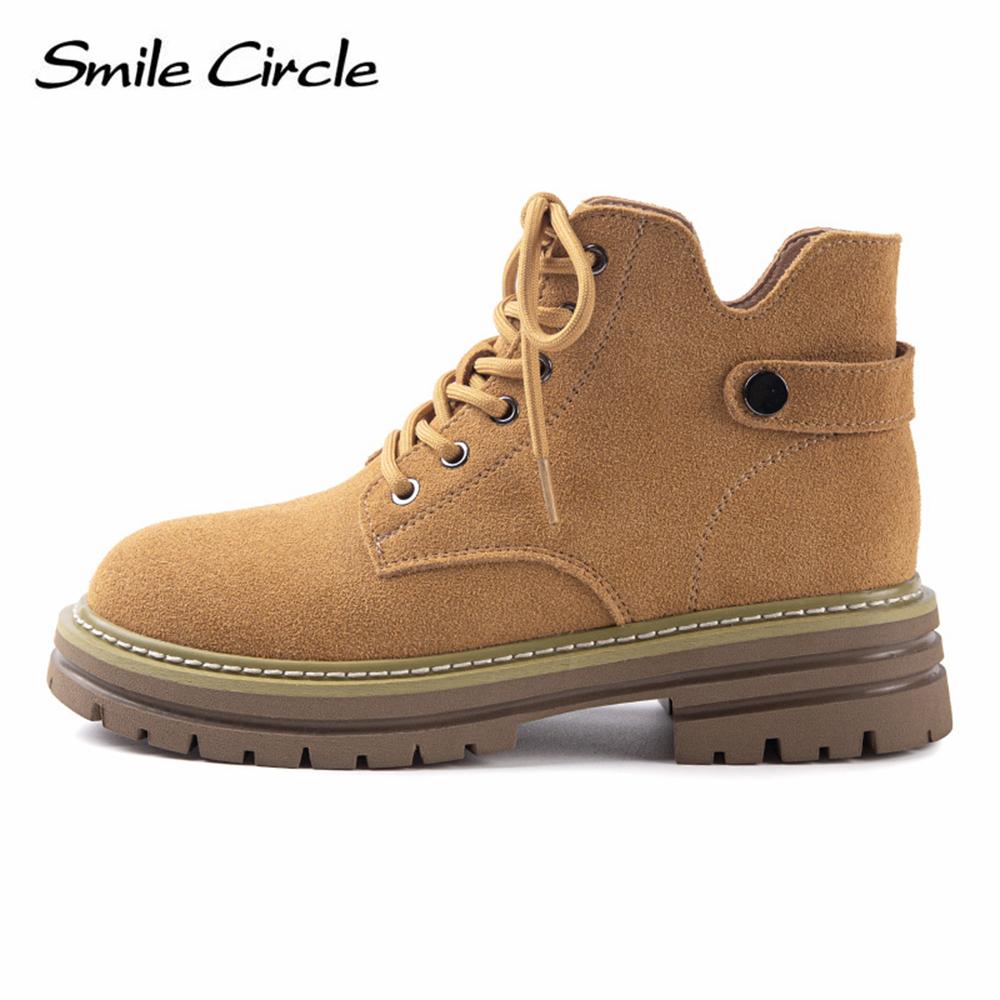 Женские ботинки из натуральной замши с круглым носком, на шнуровке, с толстой подошвой, модные повседневные рабочие ботинки